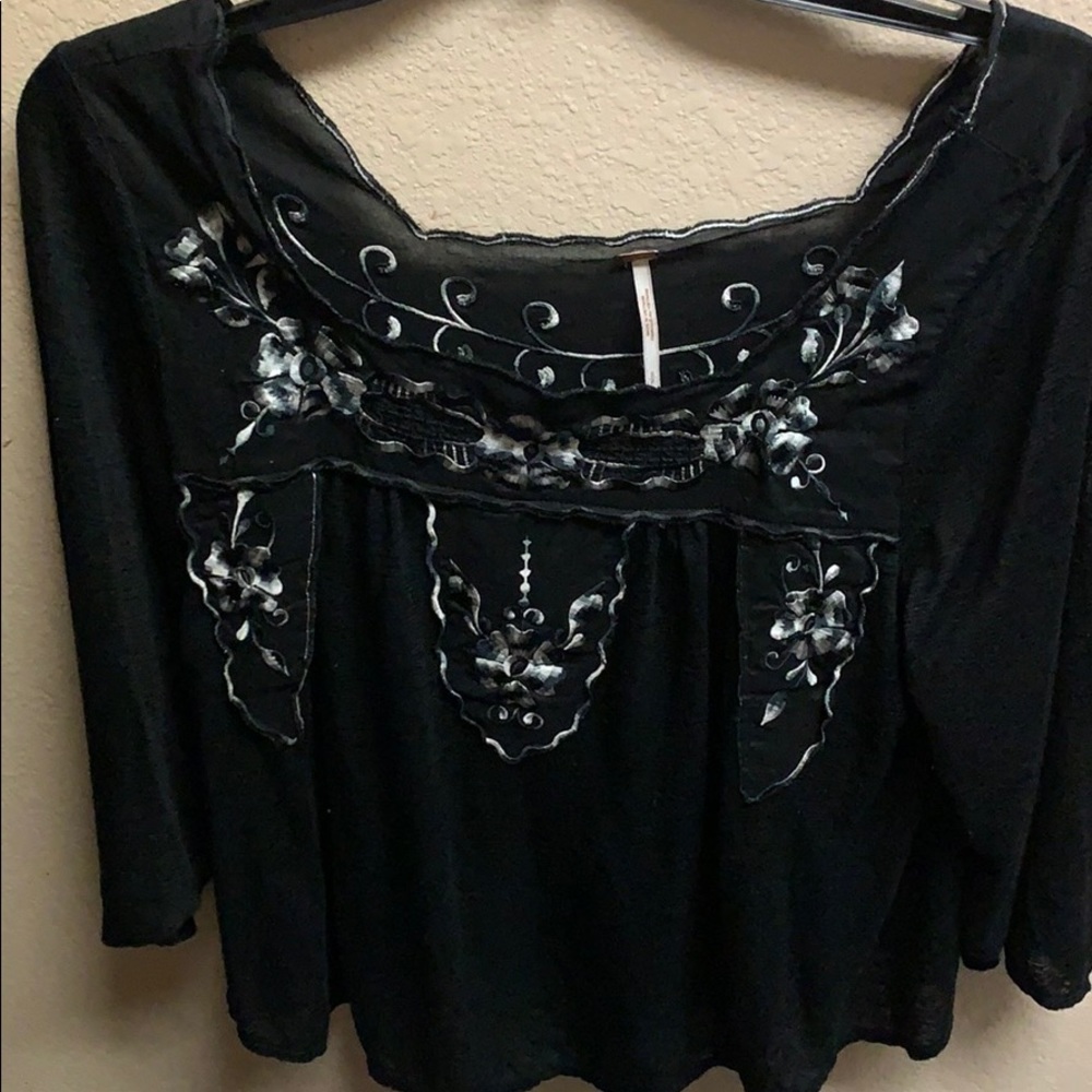Free People Bed of Roses Embroidered Top